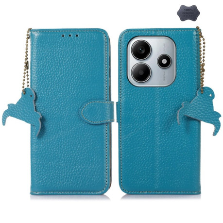 Кожаный чехол-книжка KHAZNEH Genuine Leather RFID для Xiaomi Redmi Note 14 4G - синий