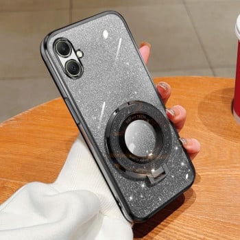 Противоударный чехол Plated Gradient Glitter Round Holder для Samsung Galaxy A06 4G - черный