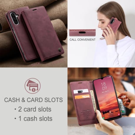 Чехол-книжка CaseMe-013 многофункциональный с кармашком на карт на Samsung Galaxy A17 4G - красный