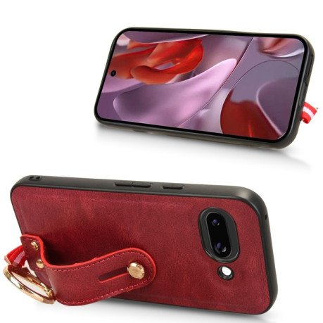 Противоударный чехол Wristband Leather Back для Google Pixel 9a - красный