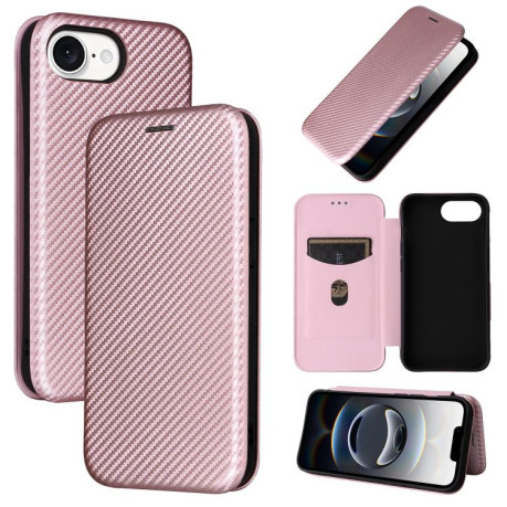 Чехол-книжка Carbon Fiber Texture на iPhone 16e - розовый