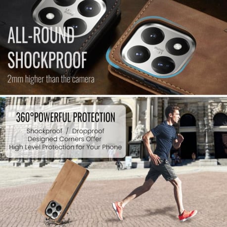 Чехол-книжка CaseMe-013 многофункциональный с кармашком на карт на Xiaomi 15T - коричневый