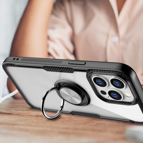 Протиударний чохол Acrylic Ring Holder на iPhone 13 Pro Max - чорно-сріблястий