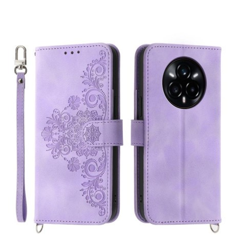 Чохол-книжка Skin-feel Flowers Embossed для Realme 14 Pro+ - фіолетовий