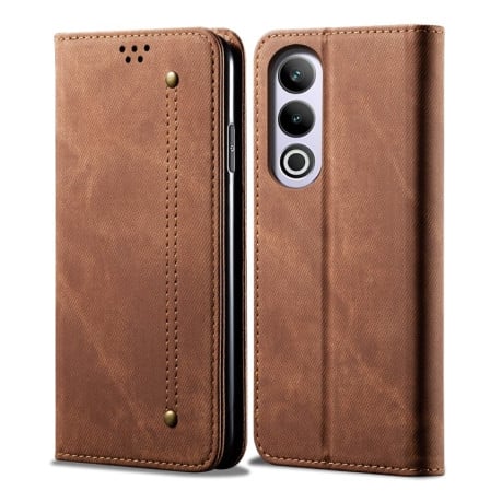 Чехол-книжка с джинсовой тканью casual на OnePlus Nord CE4 - коричневый