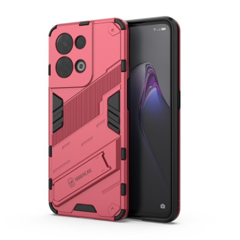 Противоударный чехол Punk Armor с подставкой на OPPO Reno 8 - светло-красный