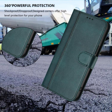 Чохол-книжка Line Splicing еко-шкіра Ретро для Poco 8 Pro/Redmi Note 15 Pro+ 5G Global 163.3mm — темно-зелений