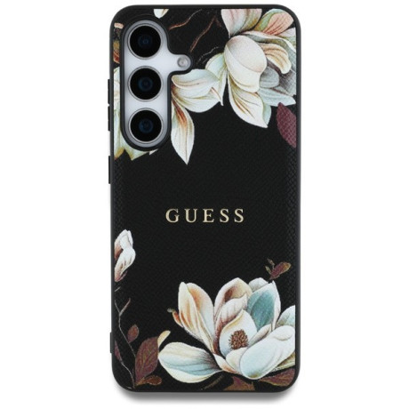 Оригінальний чохол Guess Grained Printed Flower Pattern MagSafe для Samsung Galaxy S25 - black