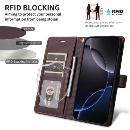 Чехол-книжка Six Card Slots Buckle Leather with Lanyard на Realme C75 - кофейный