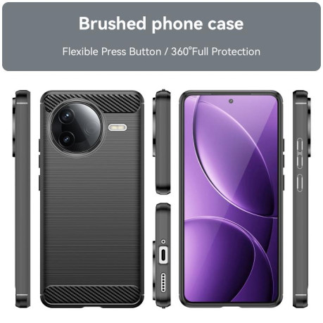 Противоударный чехол Brushed Texture Carbon Fiber на Xiaomi Poco F7 Pro 5G - черный