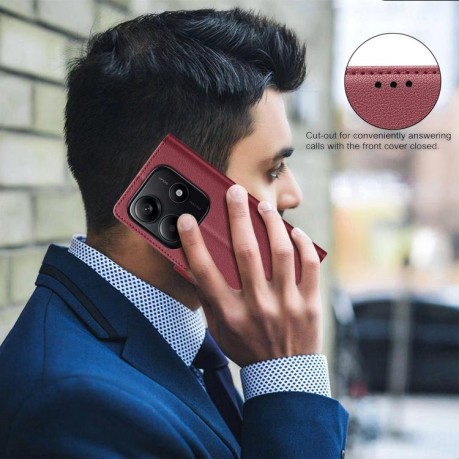 Чохол-книжка Litchi Texture RFID Anti-theft Leather для Xiaomi Redmi Note 14 4G - червоний