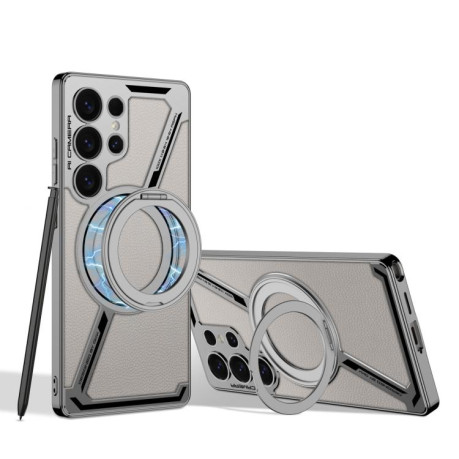 Протиударний чохол GKK Electroplating Leather Shape Disassemble MagSafe Not Included Pen для Samsung Galaxy S25 Ultra 5G - Titanium Gray
