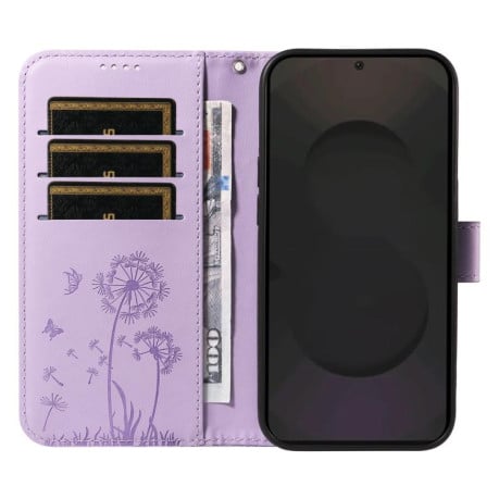 Чохол-книжка з тисненням Dandelion та магнітним хлястиком на Samsung Galaxy S25 FE 5G - фіолетовий