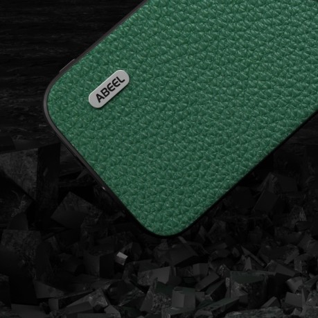 Противоударный чехол ABEEL Genuine Leather Litchi Texture для iPhone 15 Plus - зеленый