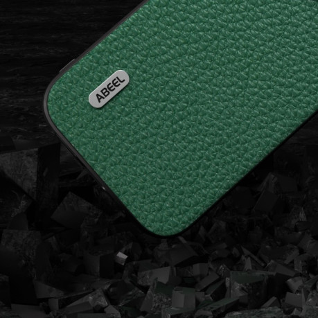 Противоударный чехол ABEEL Genuine Leather Litchi Texture для iPhone 15 Pro Max - зеленый