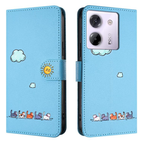 Чехол-книжка Cartoon Cats Leather для Xiaomi Poco M7 Pro 5G Global - синий