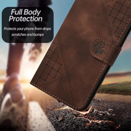 Чохол-книжка Grid Stitching Leather Phone Case with Lanyard для Motorola Moto G05 - кавовий