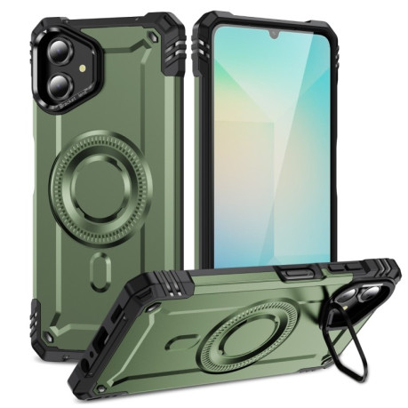 Противоударный чехол MagSafe Lens Holder PC Hybrid TPU для Samsung Galaxy A06 - зеленый