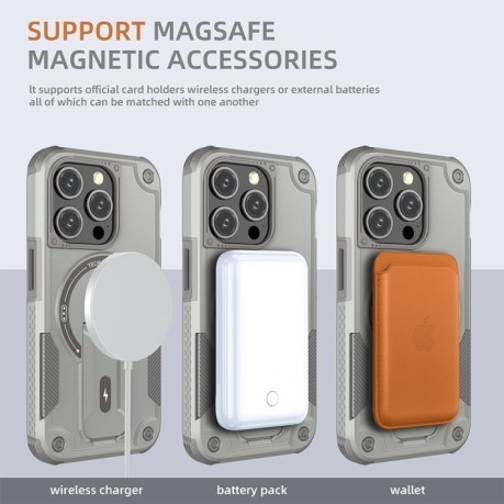 Протиударний чохол MagSafe Holder Armor PC Hybrid для iPhone 15 Pro - сірий