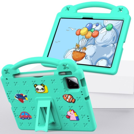 Противоударный чехол EVA Handle Kickstand Children для Xiaomi Pad 7 / 7 Pro 2024 - зеленый