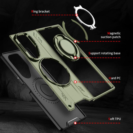 Ударозахисний чохол Transparent MagSafe Magnetic Rotating Ring Holder для Samsung Galaxy Fold 7 5G - зелений