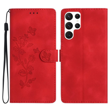 Чехол-книжка Flower Butterfly Embossing для Samsung Galaxy S24 Ultra 5G - красный