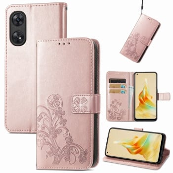 Чехол Four-leaf Clasp Embossed Buckle на OPPO Reno8 T 4G - розовое золото