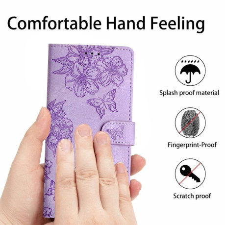 Чехол-книжка Cherry Blossom Butterfly Skin Feel Embossed на Motorola Edge 50 5G - фиолетовый