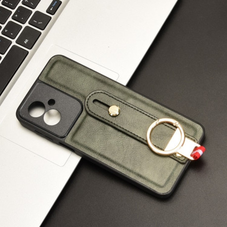 Противоударный чехол Wristband Leather Back для Motorola Moto G55 5G - зеленый