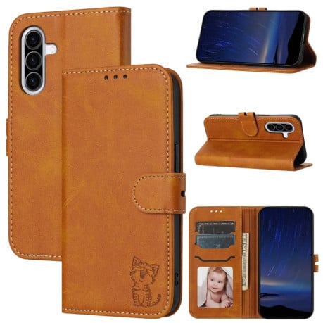 Чехол-книжка Happy Cat Pattern на Samsung Galaxy A26 5G / A17 5G - желтый