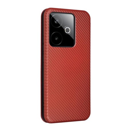 Чехол-книжка Carbon Fiber Texture на Realme GT 7 - коричневый