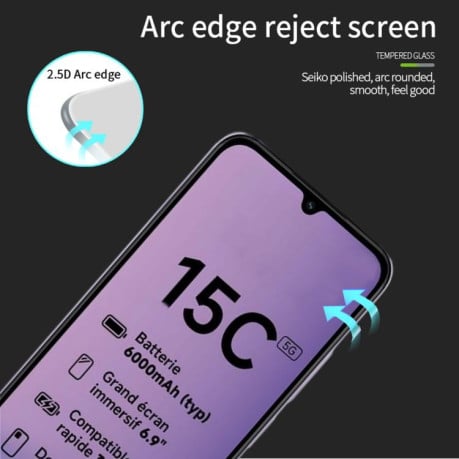 Защитное стекло PINWUYO 9H 3D Full Screen на Xiaomi Redmi 15C 5G 173.1mm - черное