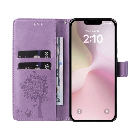 Чохол-книжка Happy Cat Pattern для iPhone 16e - фіолетовий