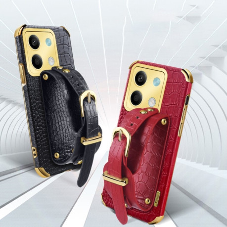 Противоударный чехол Electroplated Wrist Strap Crocodile Leather на Xiaomi Redmi Note 13  - белый