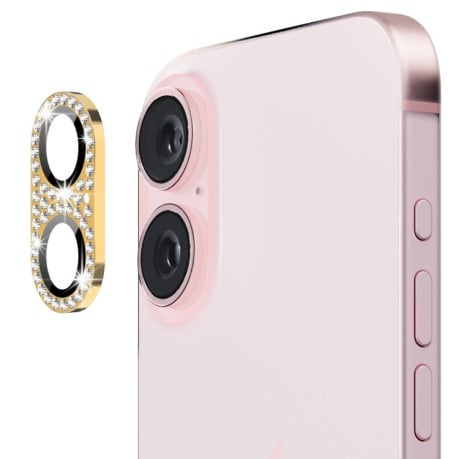 Защитное стекло на камеру ENKAY Hat-Prince Blink Diamond Camera Lens Aluminium Alloy для iPhone 16 / 16 Plus - золотое