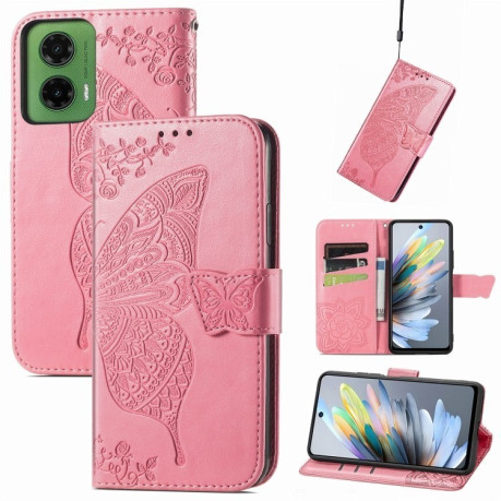 Чехол-книжка Butterfly Love Flower Embossed для Motorola Moto G35 - розовый