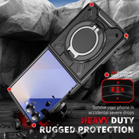Ударозахисний чохол Transparent MagSafe Magnetic Rotating Ring Holder Samsung Galaxy Flip 7 5G - чорнний
