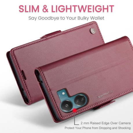 Чохол-книжка CaseMe 023 Butterfly Buckle Litchi Texture RFID Anti-theft Leather для Xiaomi Redmi 13C/Poco C65 4G - винно-червоний