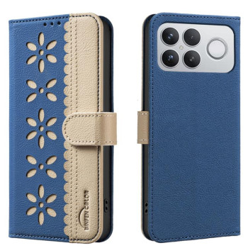 Чохол-книжка Splicing Color Hollow Flower Pattern RFID на Xiaomi Redmi K90 Pro Max/Poco F8 Ultra — темно-синій