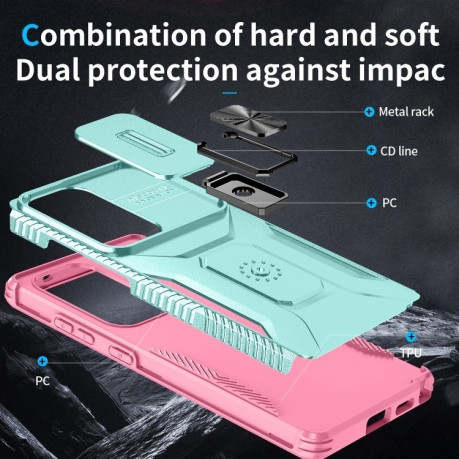 Противоударный чехол Sliding Camshield для Samsung Galaxy S25 Ultra 5G - Grey Green + Pink