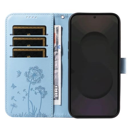 Чехол-книжка с тиснением Dandelion и магнитным хлястиком на Samsung Galaxy S25 FE 5G - голубой