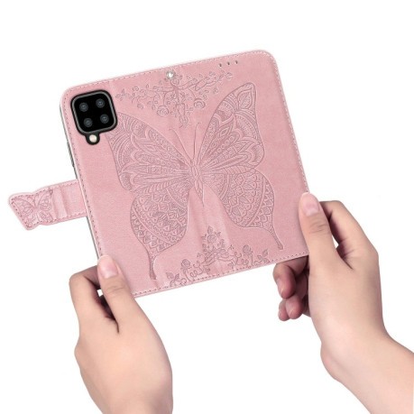 Чехол-книжка Butterfly Love Flower Embossed на Samsung Galaxy M32/A22 4G - розовое золото