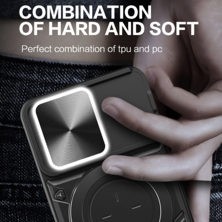 Противоударний чохол CD Texture Sliding Camshield Magnetic Holder на iPhone 15 Pro-чорний