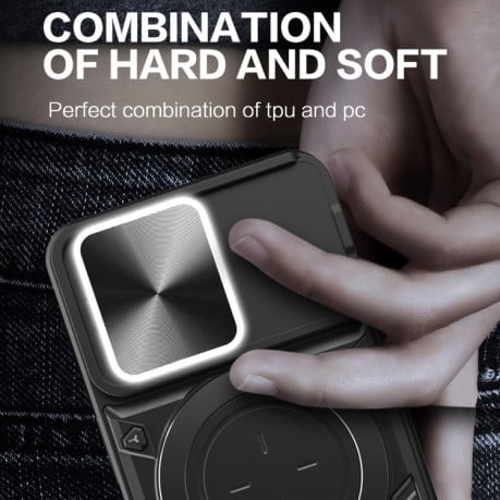 Противоударный чехол CD Texture Sliding Camshield Magnetic Holder на iPhone 15 Pro-фиолетовый