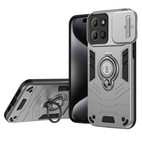 Противоударный чехол Sliding Camshield Ring Holder для Motorola Moto G15 - серый
