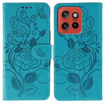 Чехол-книжка Rose Butterfly Embossed Leather на Motorola Edge 60 Neo 5G — синий