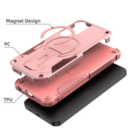 Противоударный чехол MagSafe Holder Armor PC Hybrid для Samsung Galaxy A16 4G / 5G - розовый