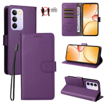 Чохол-книжка з текстурою Litchi RFID Blocking 3-Card Wallet Leather на Realme C85 Pro 4G — фіолетовий