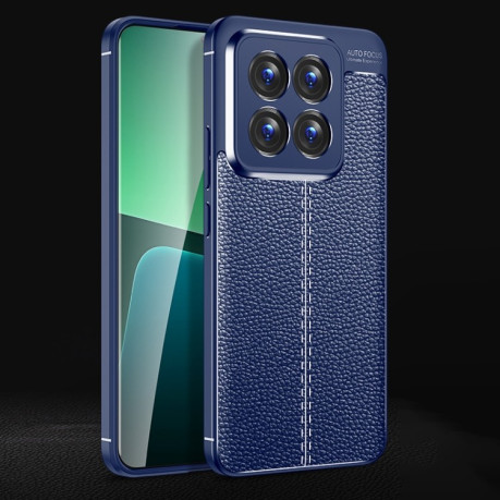 Противоударный чехол Litchi Texture на Xiaomi 14 Pro - синий