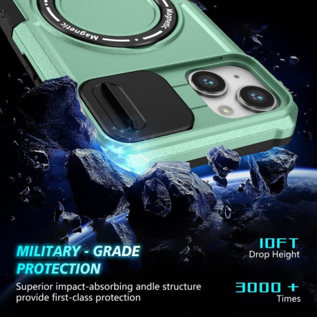Противоударный чехол Sliding Camshield Magsafe Holder для iPhone 15 - голубой